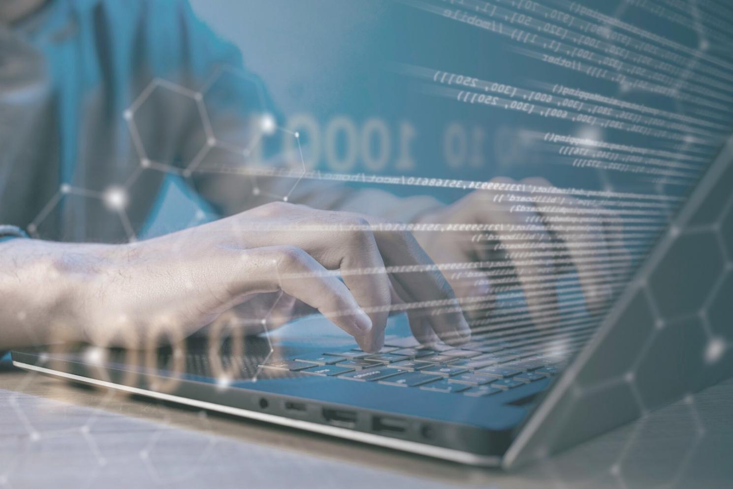 Developer workspace showing VR headset and development tools