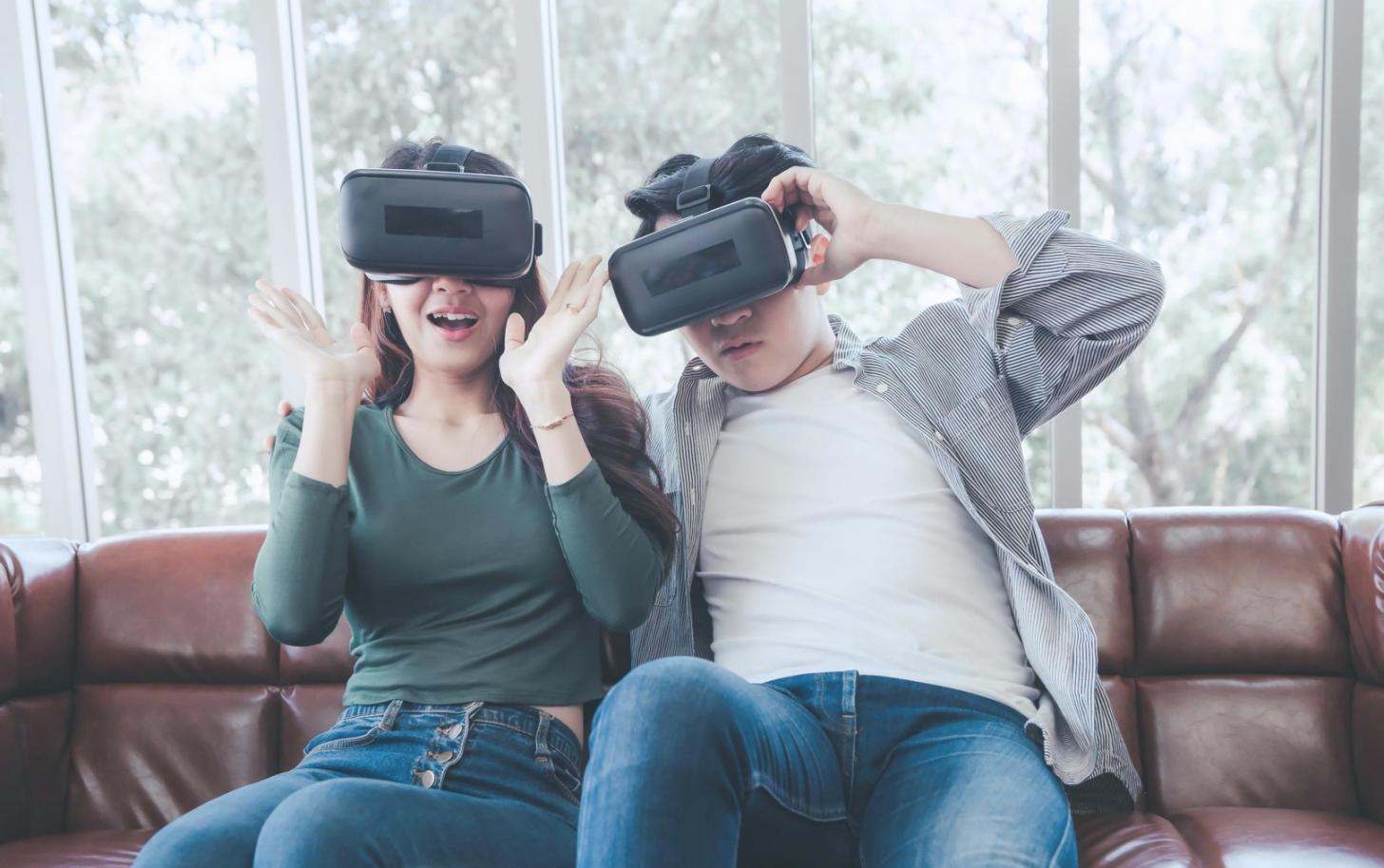 Student working on VR development project with headset and development environment